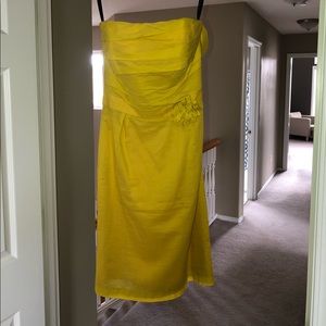 Mustard colored strapless dress